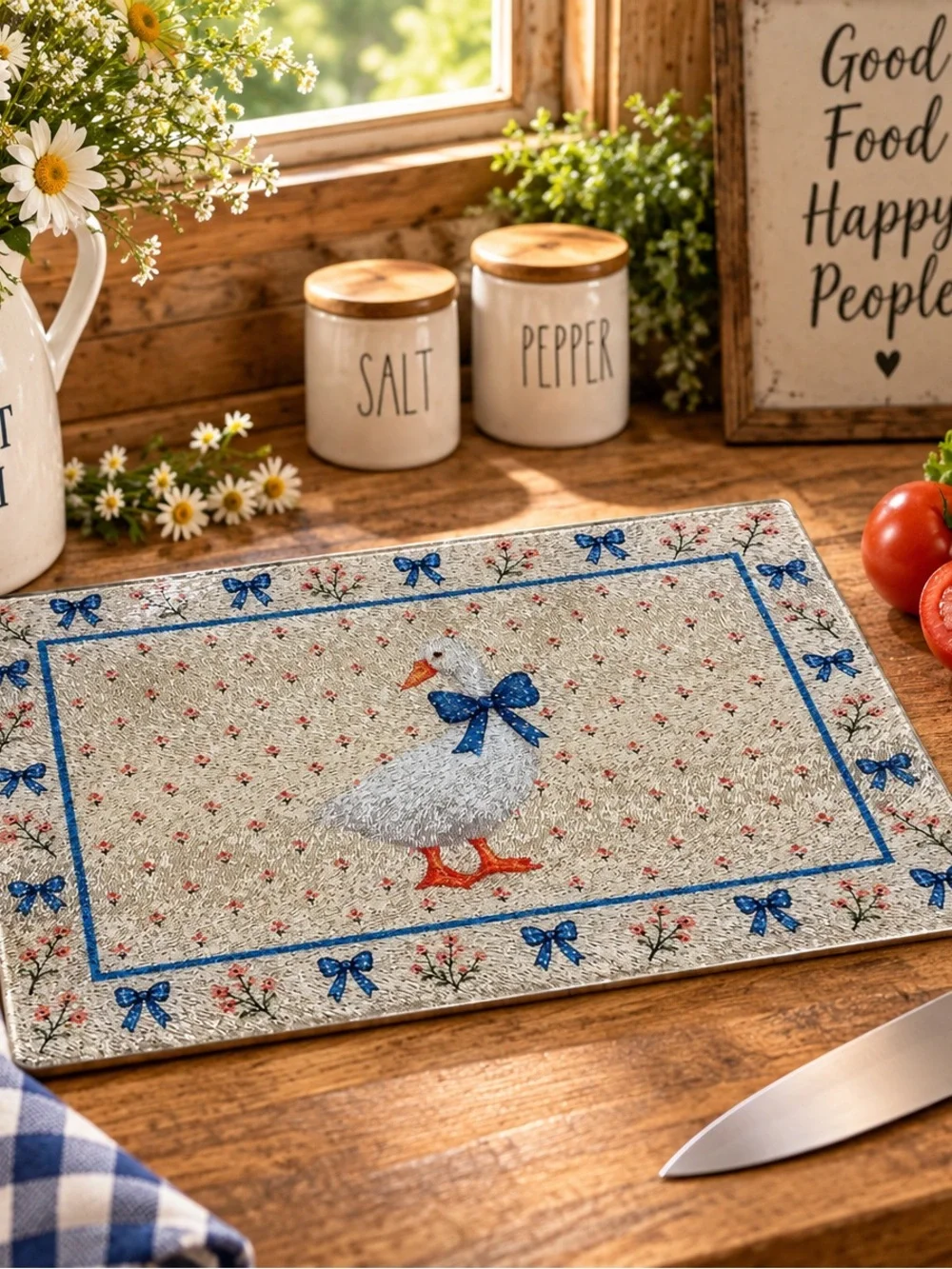 11x8 inch Decorative Goose Cutting Board in Blue and Cream